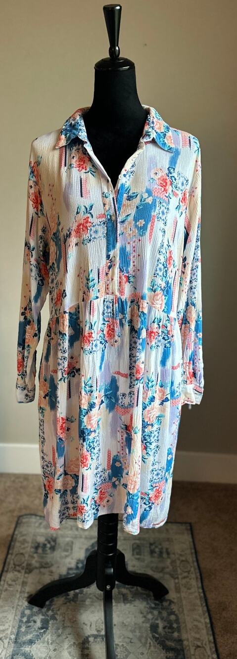 TOLANI Women's Cut Doreen Long Sleeve Button Front Floral Midi Dress Size L